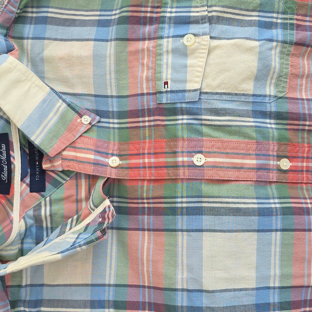 Mens Tommy Hilfiger Multicolor Plaid Casual Button Down Shirt Island Madras XL